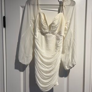 Luxxel Cream Long Sleeve Ruched Dress